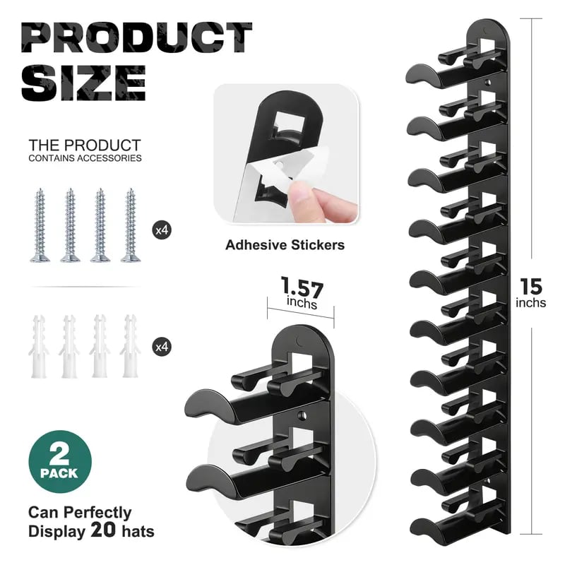 Hat Rack For Wall - Baseball Cap Organizer Holds Up To 20 Hats