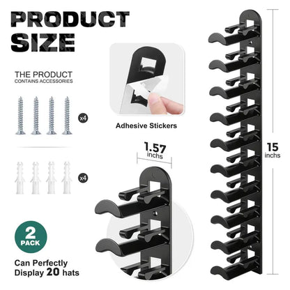 Hat Rack For Wall - Baseball Cap Organizer Holds Up To 20 Hats