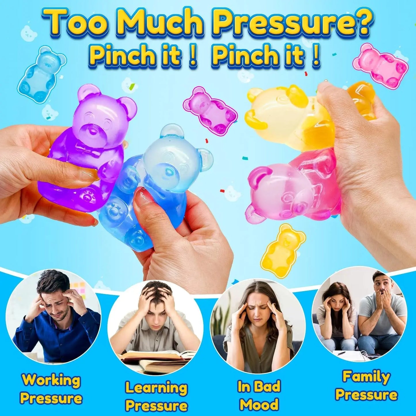 1/4 Counts Gummy Bear - Sensory Fidget Toywith Jelly-Like Filling, Squeeze Toys, StressToys, Stress Relief Toys, Fidget Toy, BirthdayGifts, Gift Bag Stuffing