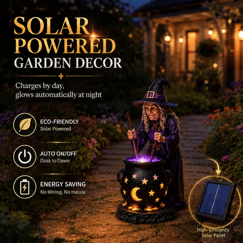 Halloween Witch Glowing Cauldron Solar Light