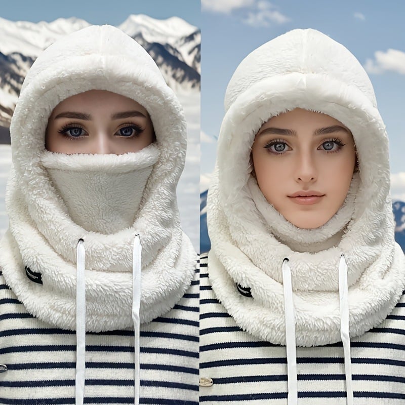 2026 Women's Fleece Hooded Winter Cycling Mask and Hat for Cold Weather