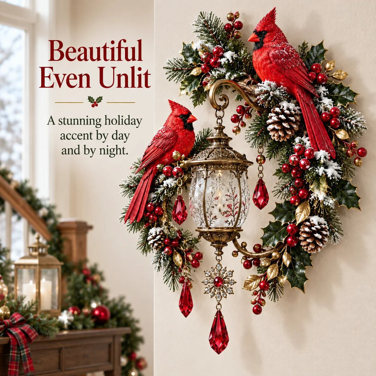 🔥Cardinal Christmas Lantern Glow™ – Lighted Holiday Wall Decor