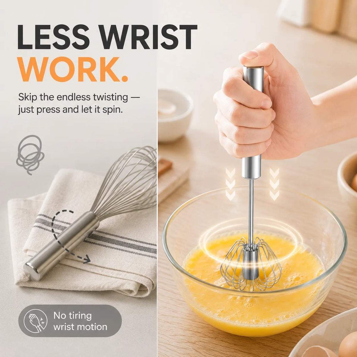 🥚 2-Pack Hand-Push Rotary Whisk – Press, Spin & Mix with Ease