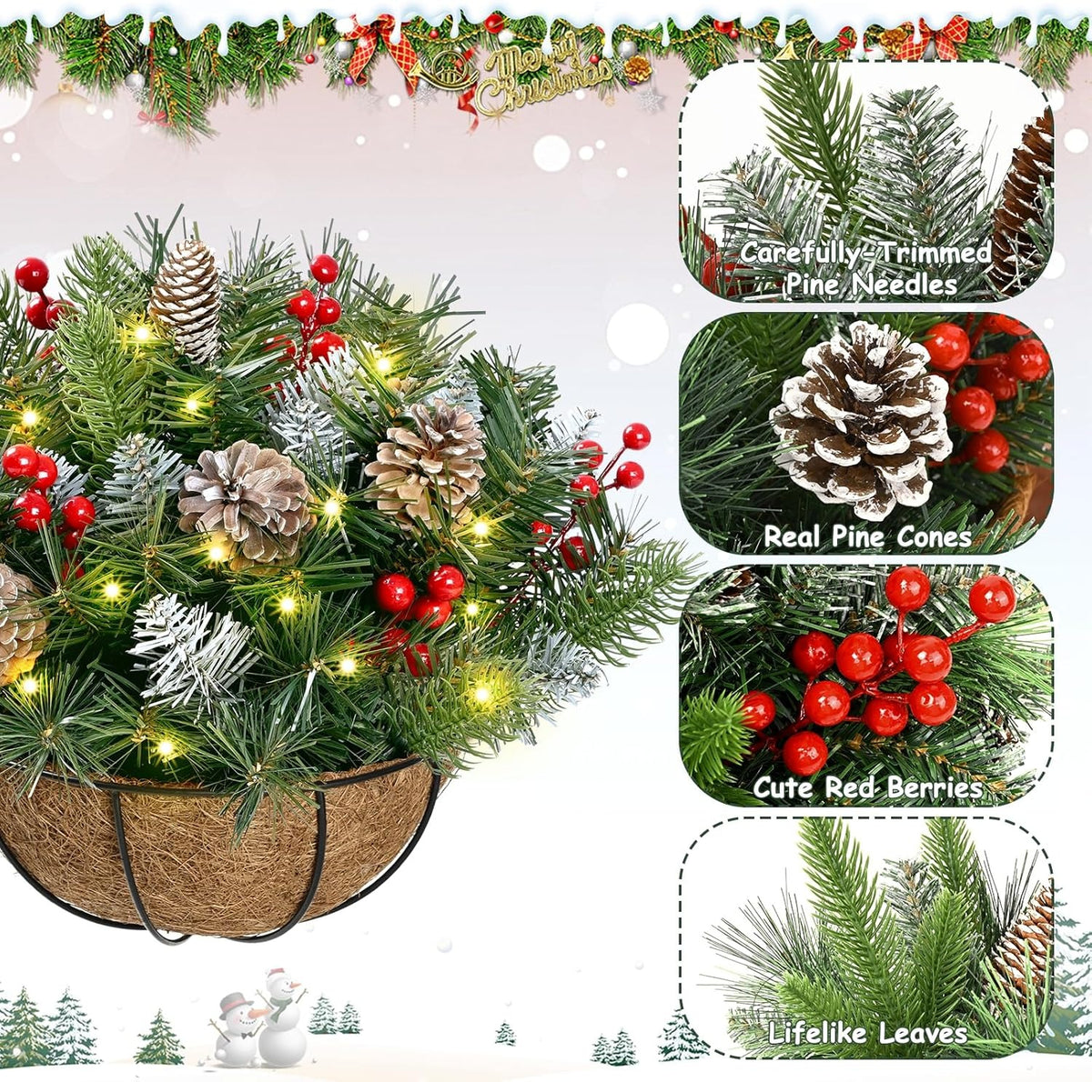 🎄Christmas Hot Sale🏆Pre-Lit Artificial Christmas Hanging Basket