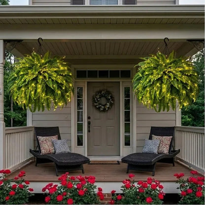🔥 Newly Upgraded🔥Oversized Pre-Lit Artificial Boston Ferns --No watering, No fading