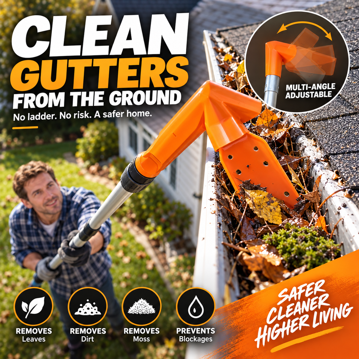 🔥 UPGRADED VERSION 🔧 LIMITED‑TIME 50% OFF! ✨ No-Climb Gutter Cleaning Tool