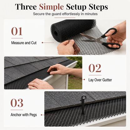 🍃 Thickened Gutter Guard Mesh Roll – 15cm × 6m Leaf Filter Net with 10 Fixing Pegs