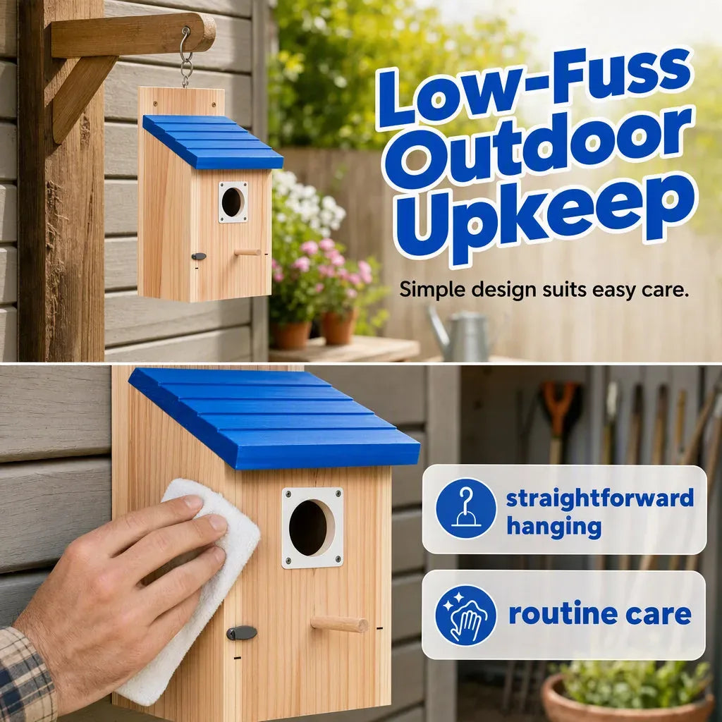 Wooden Birdhouse with Blue Roof for Garden Display — view 5