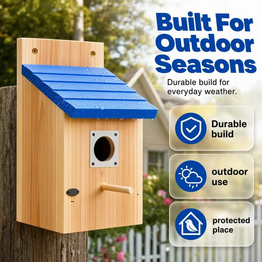 Wooden Birdhouse with Blue Roof for Garden Display — view 6